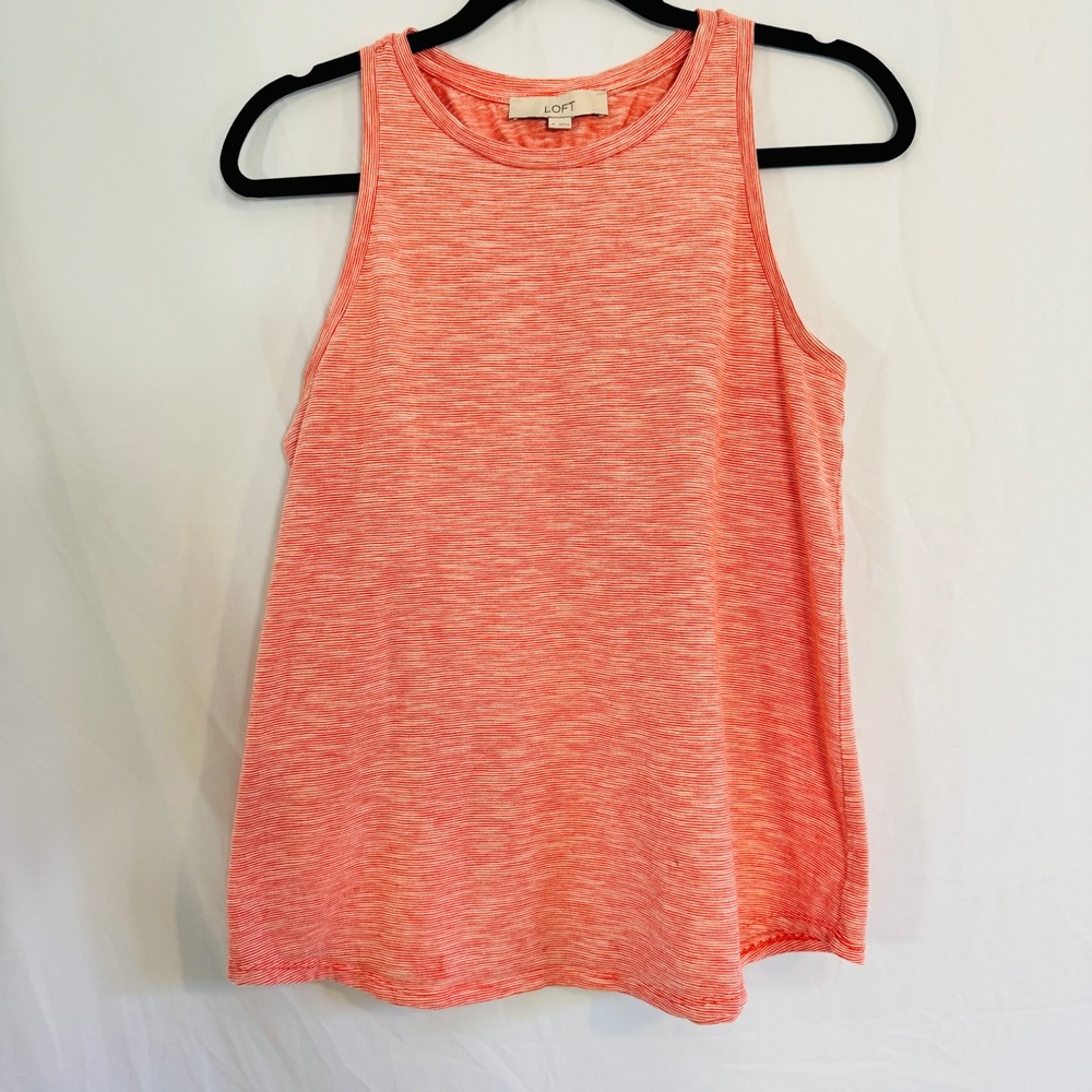 LOFT Ann Taylor Orange White Striped Tank Top Size M Sleeveless LIKE N…